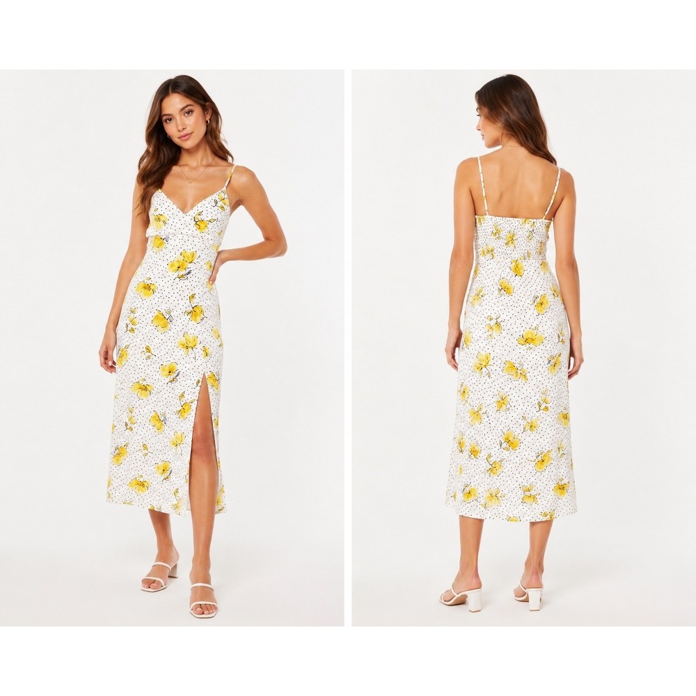 Abercrombie & Fitch Sz XS Midi Maxi ditsy floral Sundress Yellow Feminine Slit